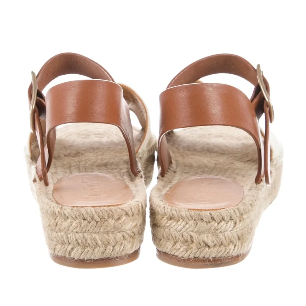 Loewe White & Blue Leather Espadrille Sandals with Tan Ankle Strap